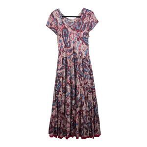 Soft Surroundings Kara Framboise Dress Medium Floral Paisley Tiered Maxi Boho
